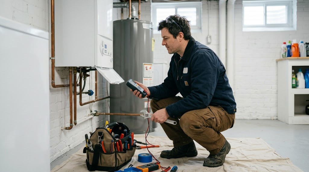 Technician conducting leak detection and mechanical pipe inspection in Parkchester Bronx